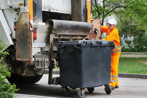 Photograph of an office bin area awaiting commercial rubbish removal